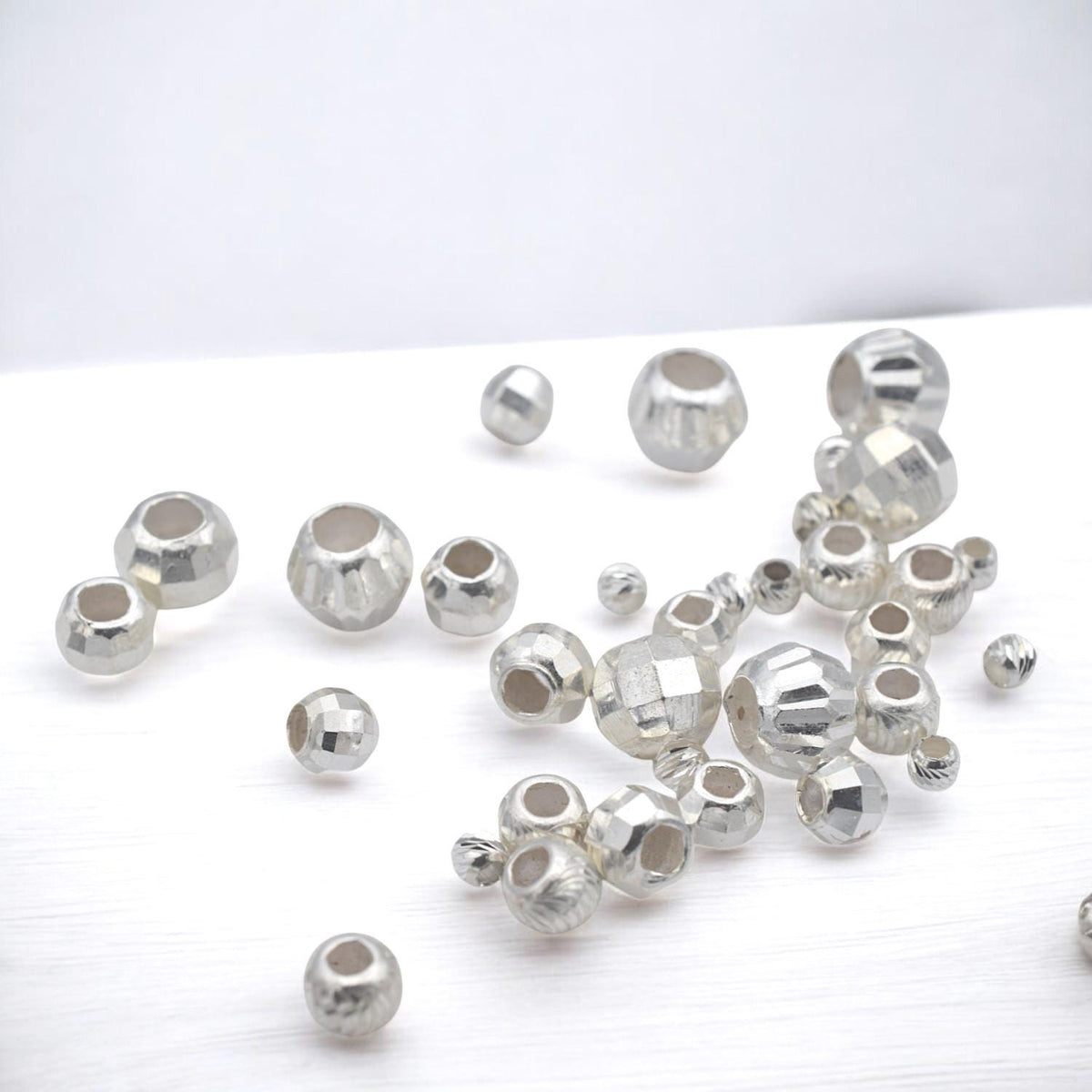 Faceted Spacer Beads - 925 Sterling Silver Round Accents - Polished Faceted Surface, Durable Material, Jewelry Making