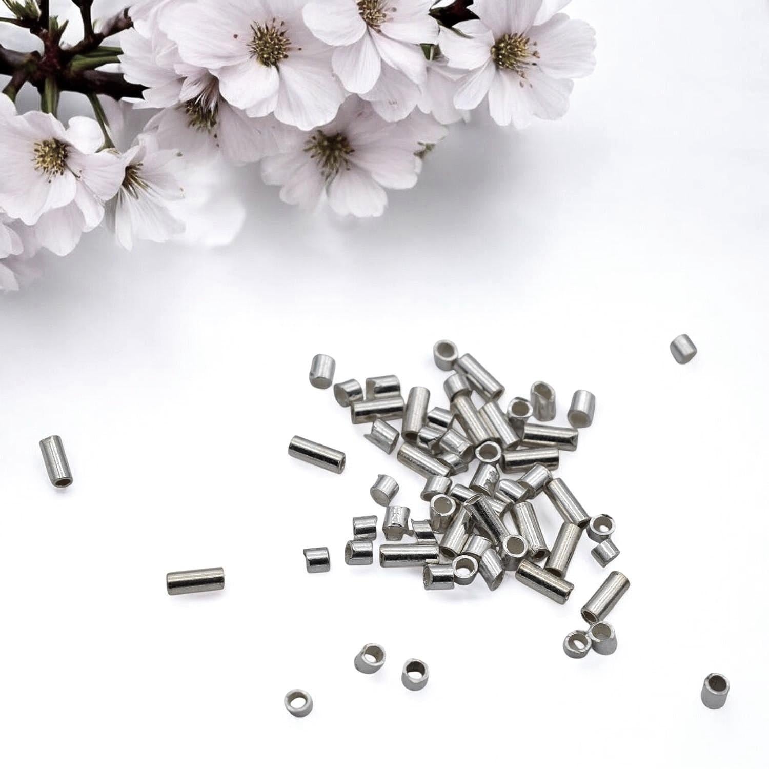 Crimp Bead Tubes Jewelry Findings, Sterling Silver Small Wire Ends (3.5x1.5mm & 1.8x1.5mm, Secure Fasteners, 100 Pieces)