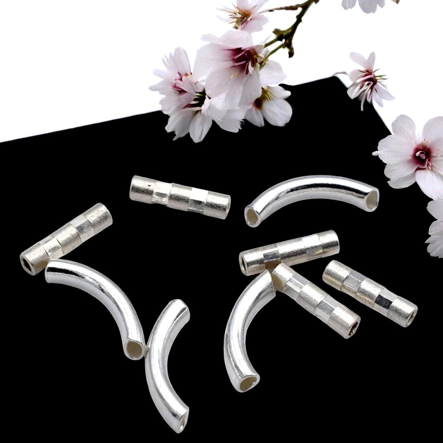 Sterling Silver Tube Beads - Curved and Straight Spacer Tubes - Durable, Tarnish-Resistant, Jewelry DIY Supplies, Easy Stringing