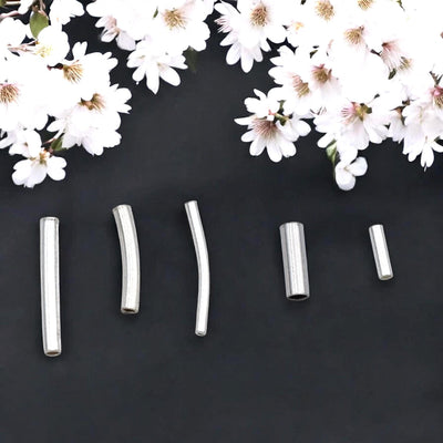 925 Sterling Silver Tube Spacer Beads   Curved & Straight Pipe Beads | Jewelry Making Supplies for Necklaces, Bracelets |...