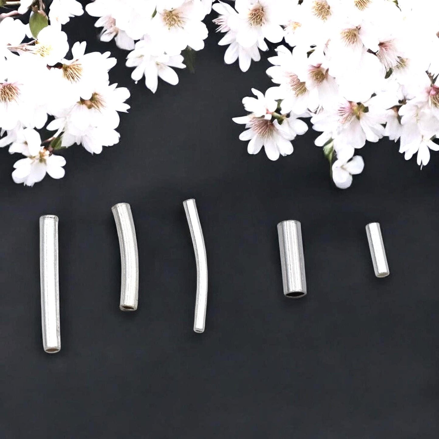 Sterling Silver Tube Spacer Beads: Curved and Straight Designs for Jewelry Making (Tarnish-Resistant, Multiple Sizes, DIY Craft Supplies)