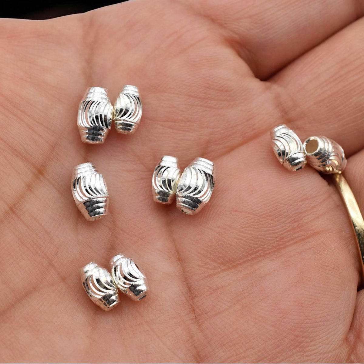 Spacer Beads Carved - Sterling Silver Barrel Spacers - Textured Design, Durable Metal, DIY Jewelry Accents