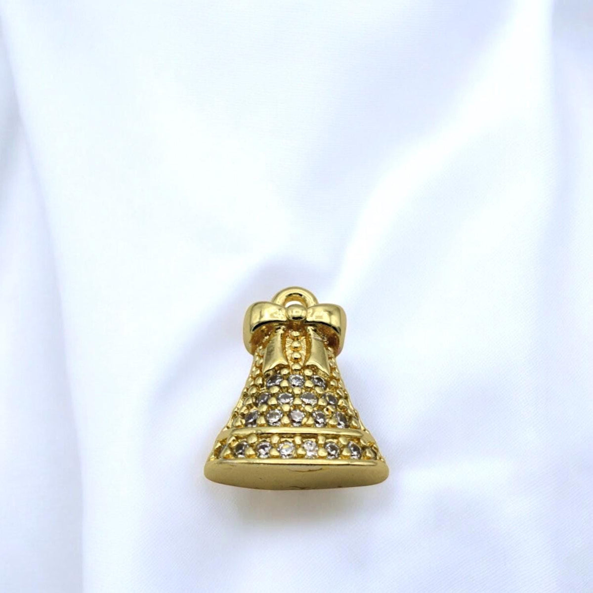 CZ Pave 14K Gold Christmas Charms: Elegant Winter Theme Pendants, Gold Tone Findings (Snowflake Bell Mitten Hat, 12-15mm)