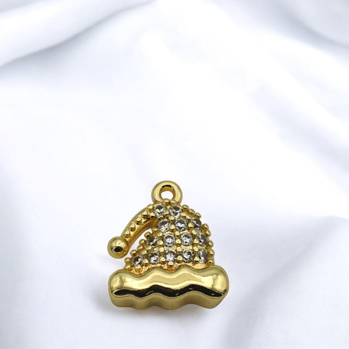 CZ Pave 14K Gold Christmas Charms: Elegant Winter Theme Pendants, Gold Tone Findings (Snowflake Bell Mitten Hat, 12-15mm)