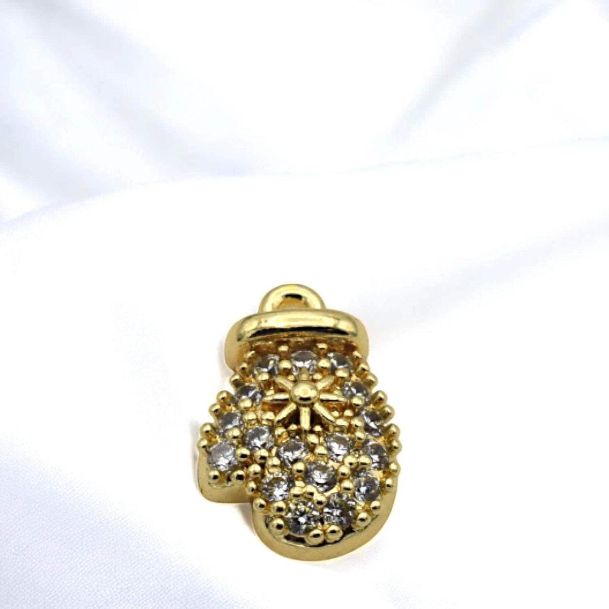 CZ Pave 14K Gold Christmas Charms: Elegant Winter Theme Pendants, Gold Tone Findings (Snowflake Bell Mitten Hat, 12-15mm)