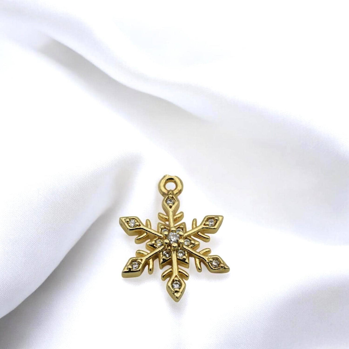 CZ Pave 14K Gold Christmas Charms: Elegant Winter Theme Pendants, Gold Tone Findings (Snowflake Bell Mitten Hat, 12-15mm)