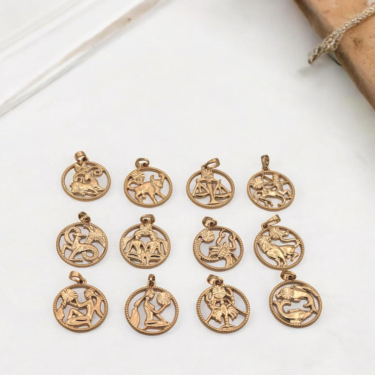 Zodiac Charm Pendant Horoscope Coin Gold Filled Alternative – 23x20mm Jewelry Making