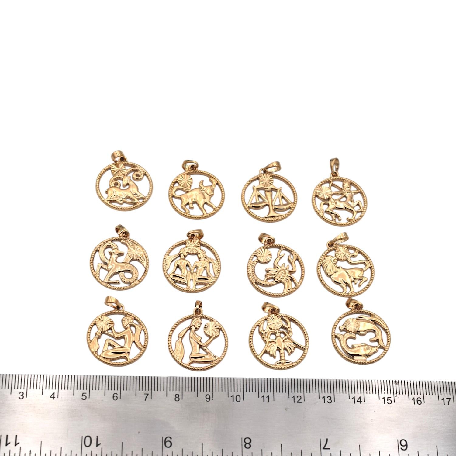 Zodiac Charm Pendant Horoscope Coin Gold Filled Alternative – 23x20mm Jewelry Making