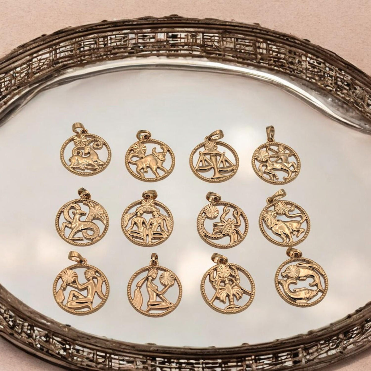 Zodiac Charm Pendant Horoscope Coin Gold Filled Alternative – 23x20mm Jewelry Making