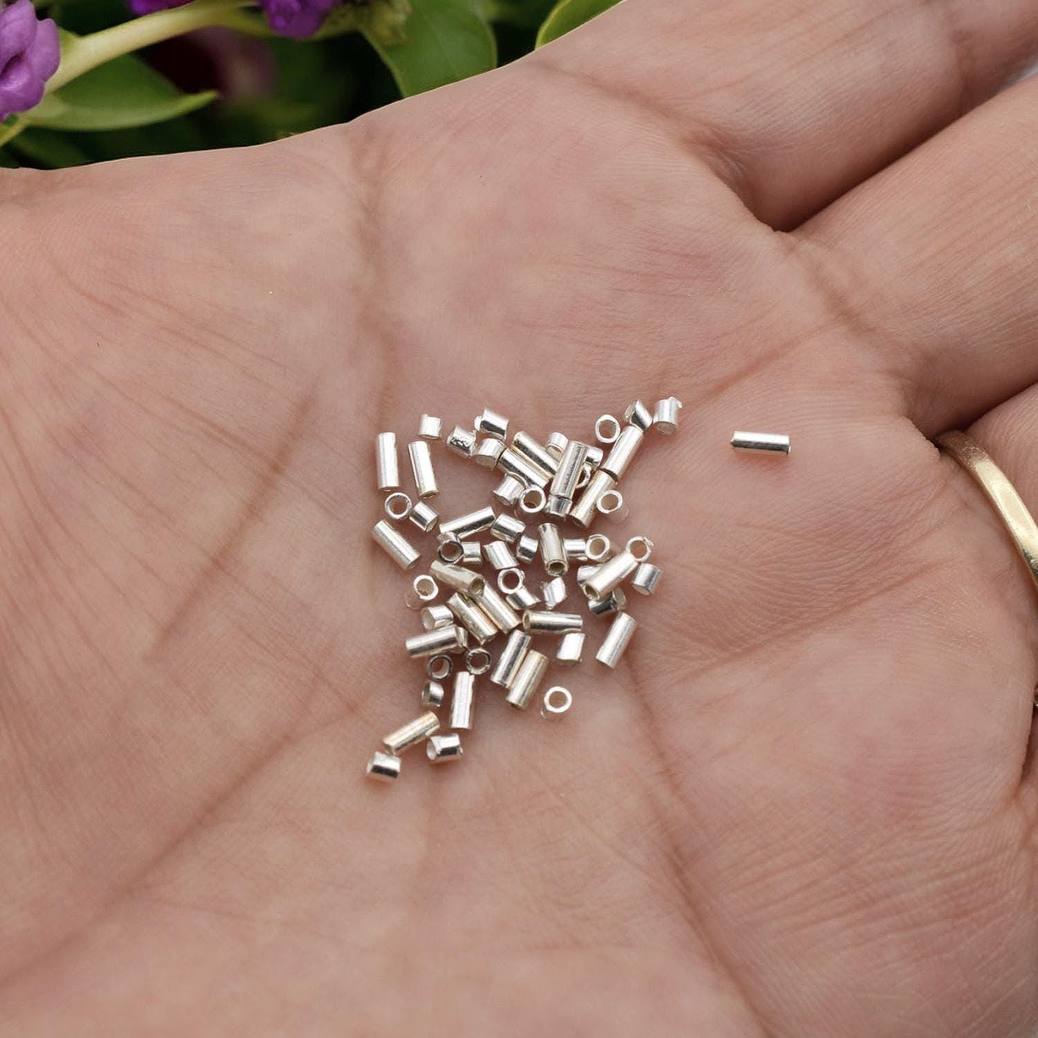 Crimp Bead Tubes Jewelry Findings, Sterling Silver Small Wire Ends (3.5x1.5mm & 1.8x1.5mm, Secure Fasteners, 100 Pieces)
