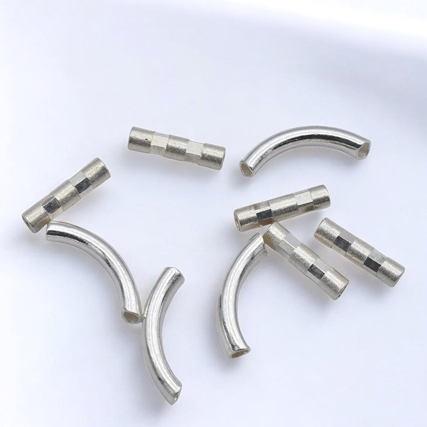 Sterling Silver Tube Beads - Curved and Straight Spacer Tubes - Durable, Tarnish-Resistant, Jewelry DIY Supplies, Easy Stringing
