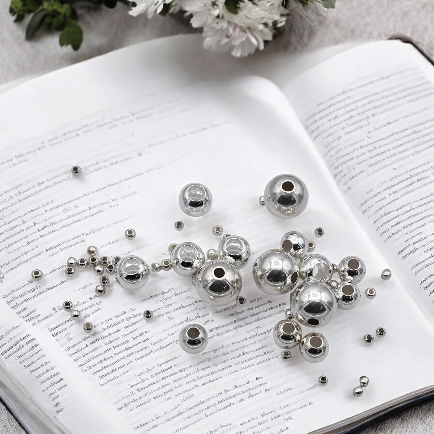 Spacer Beads Smooth Sterling Silver Round Beads, Polished Finish (2mm-8mm Sizes, Durable, Tarnish Resistant)