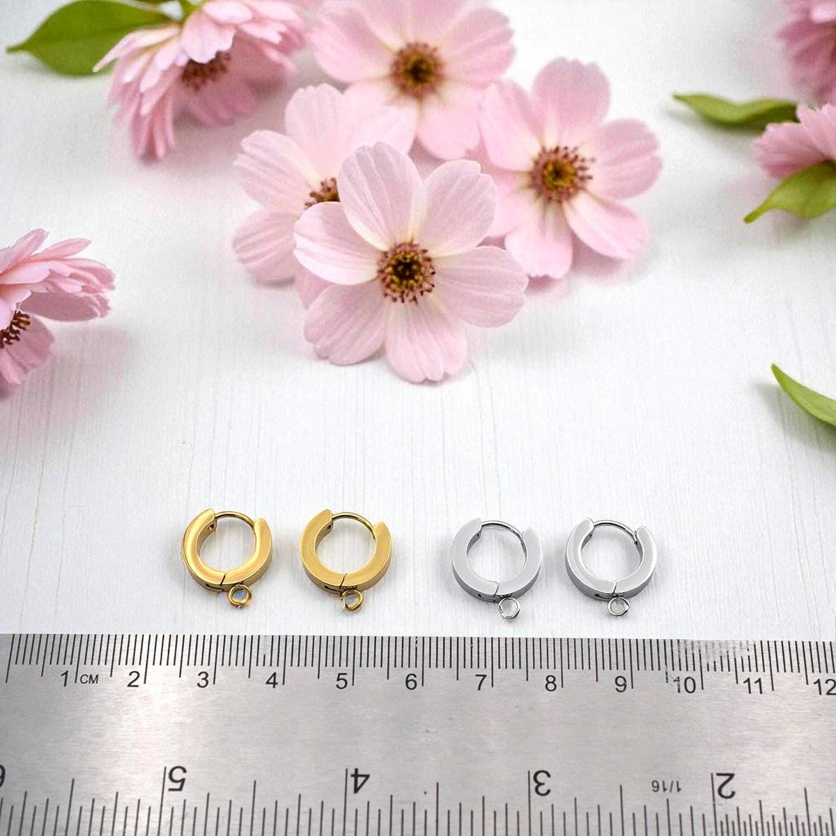Stainless Steel Hugie Hoop Earring Findings w/ Loop • Gold & Silver • Click Top Charm Hoops • Hypoallergenic DIY Jewelry S...
