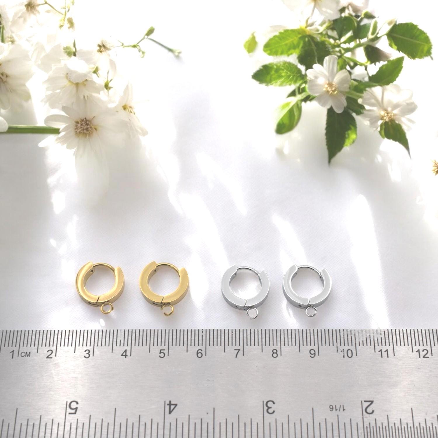 Stainless Steel Hugie Hoop Earring Findings w/ Loop • Gold & Silver • Click Top Charm Hoops • Hypoallergenic DIY Jewelry S...