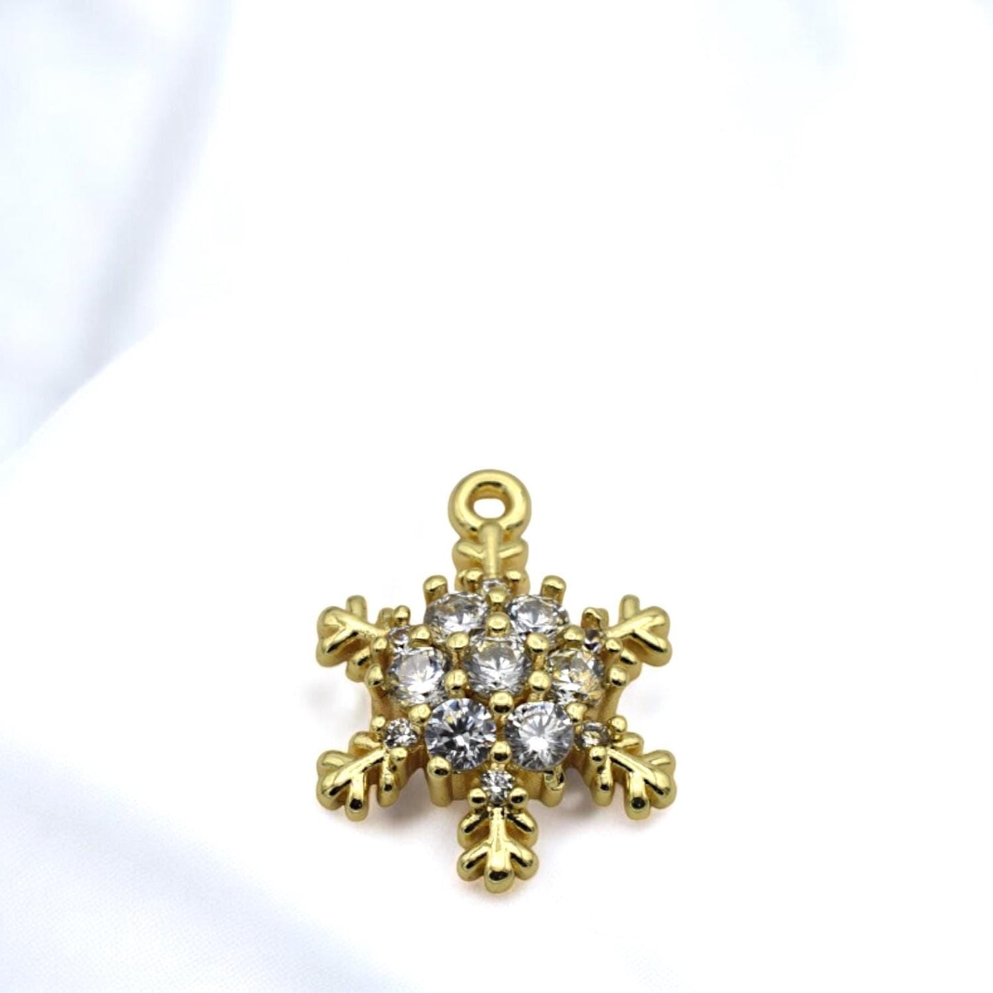 CZ Pave 14K Gold Christmas Charms: Elegant Winter Theme Pendants, Gold Tone Findings (Snowflake Bell Mitten Hat, 12-15mm)