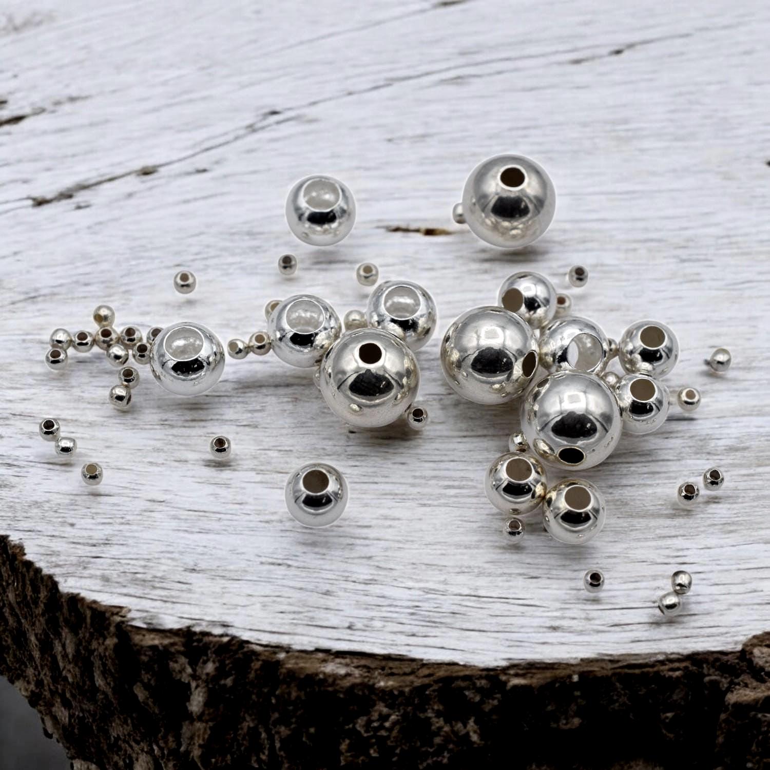 Spacer Beads Smooth Sterling Silver Round Beads, Polished Finish (2mm-8mm Sizes, Durable, Tarnish Resistant)