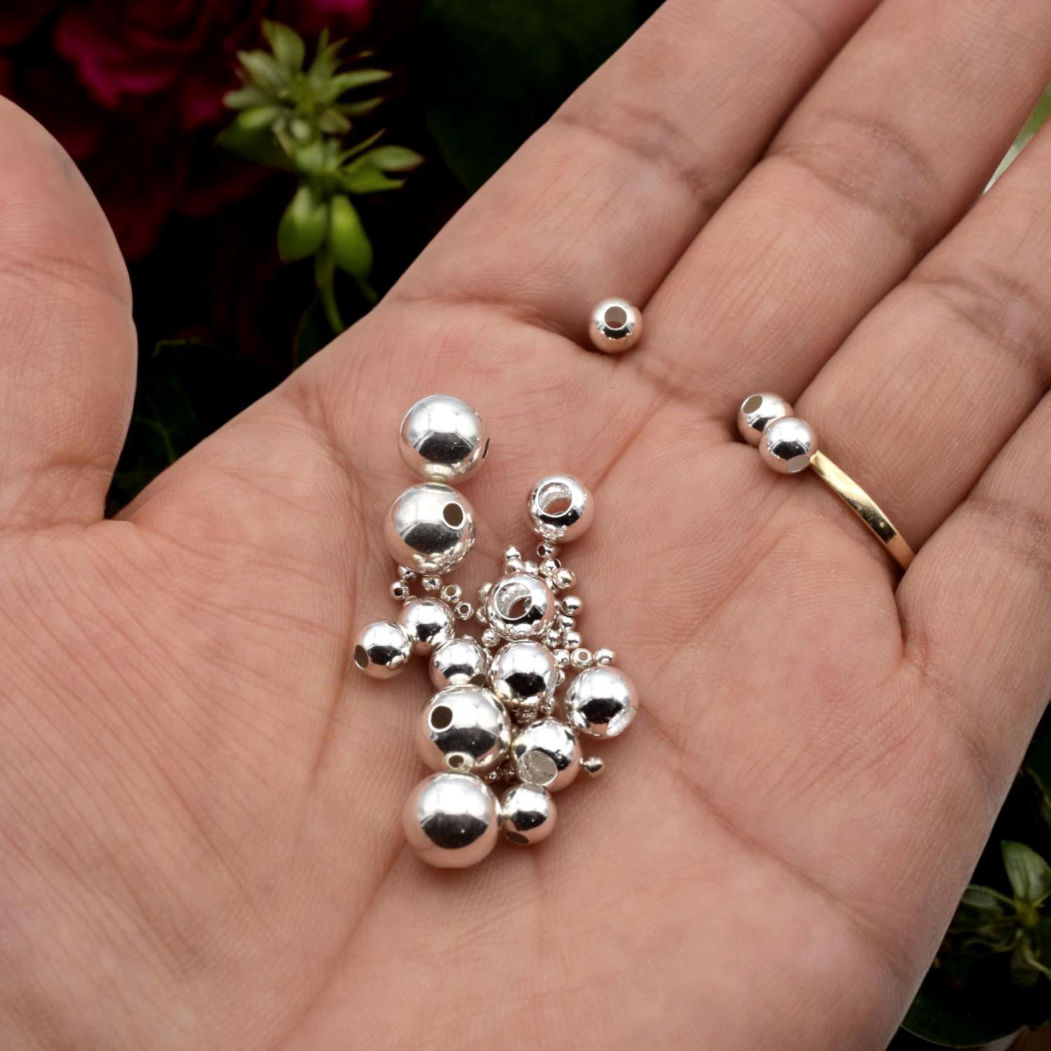 Spacer Beads Smooth Sterling Silver Round Beads, Polished Finish (2mm-8mm Sizes, Durable, Tarnish Resistant)