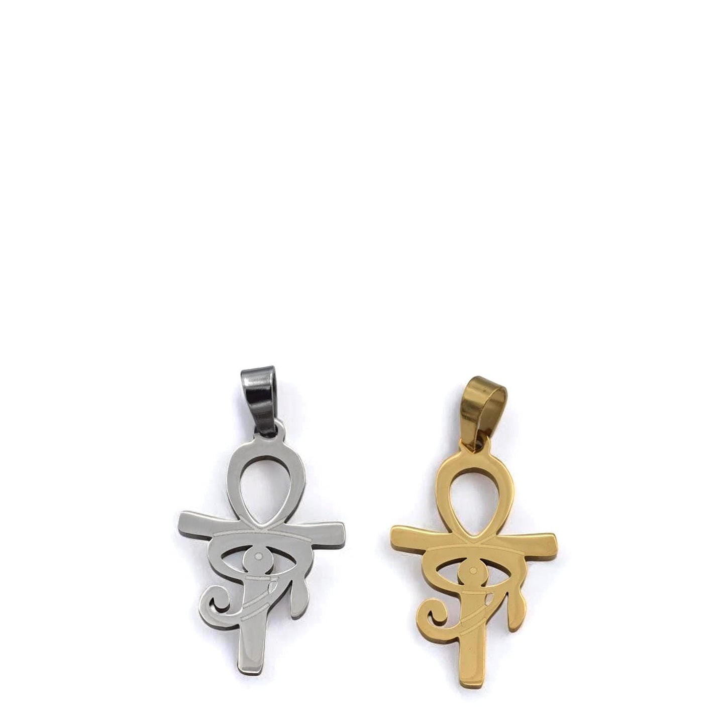 Ankh Eye Of Horus Gold Silver Tone Pendant: Tarnish-Resistant Stainless Steel, Unisex Amulet | Daily Wear, 40x20mm Charm