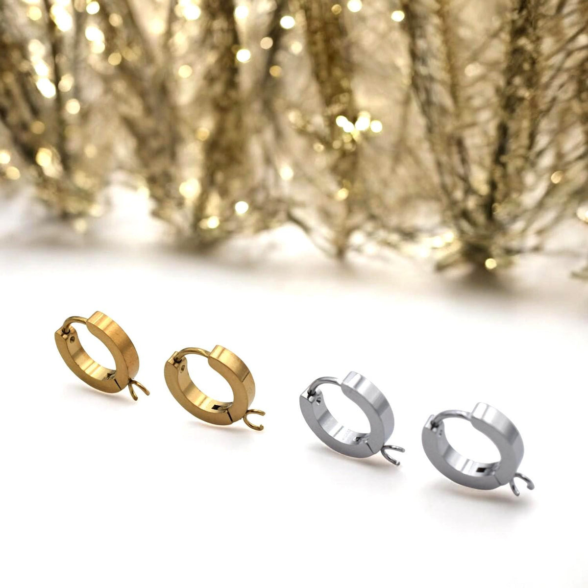 Gold And Silver Huggie Hoop Charms: 14mm Click-Top Earrings, Hypoallergenic Stainless Steel | Durable, Tarnish Resistant, 6 Pairs