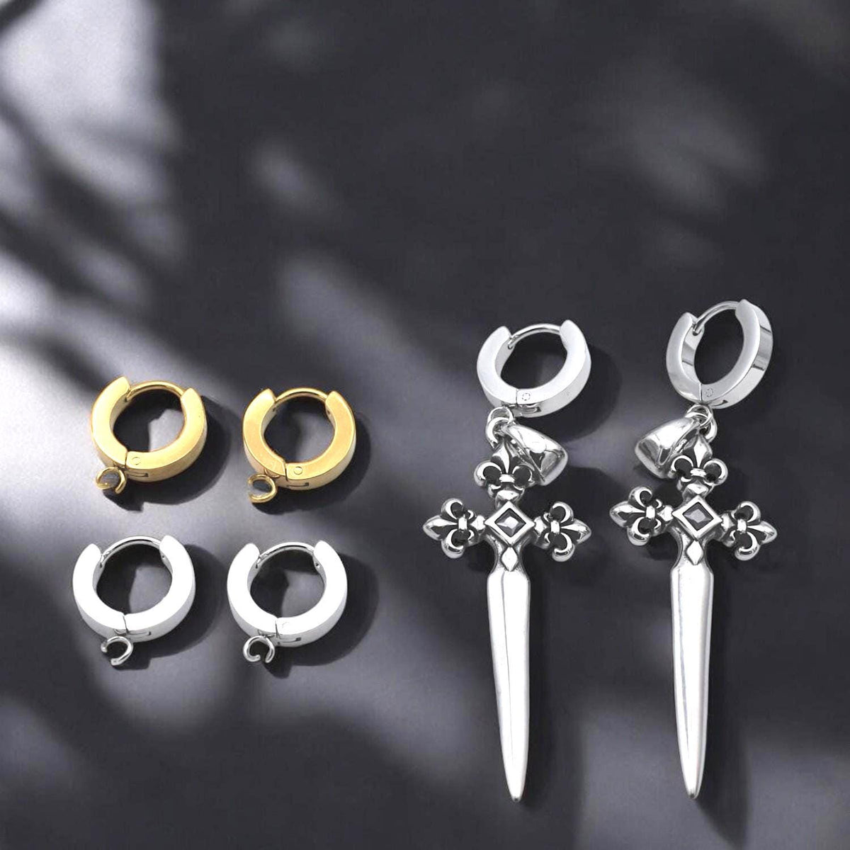Stainless Steel Hugie Hoop Earring Findings w/ Loop • Gold & Silver • Click Top Charm Hoops • Hypoallergenic DIY Jewelry S...