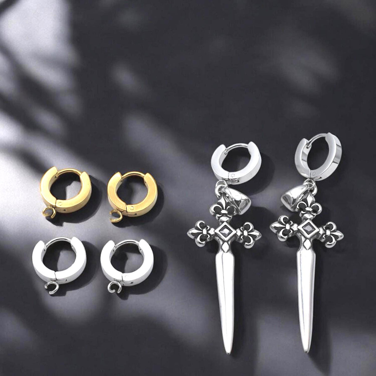 Gold And Silver Huggie Hoop Charms: 14mm Click-Top Earrings, Hypoallergenic Stainless Steel | Durable, Tarnish Resistant, 6 Pairs