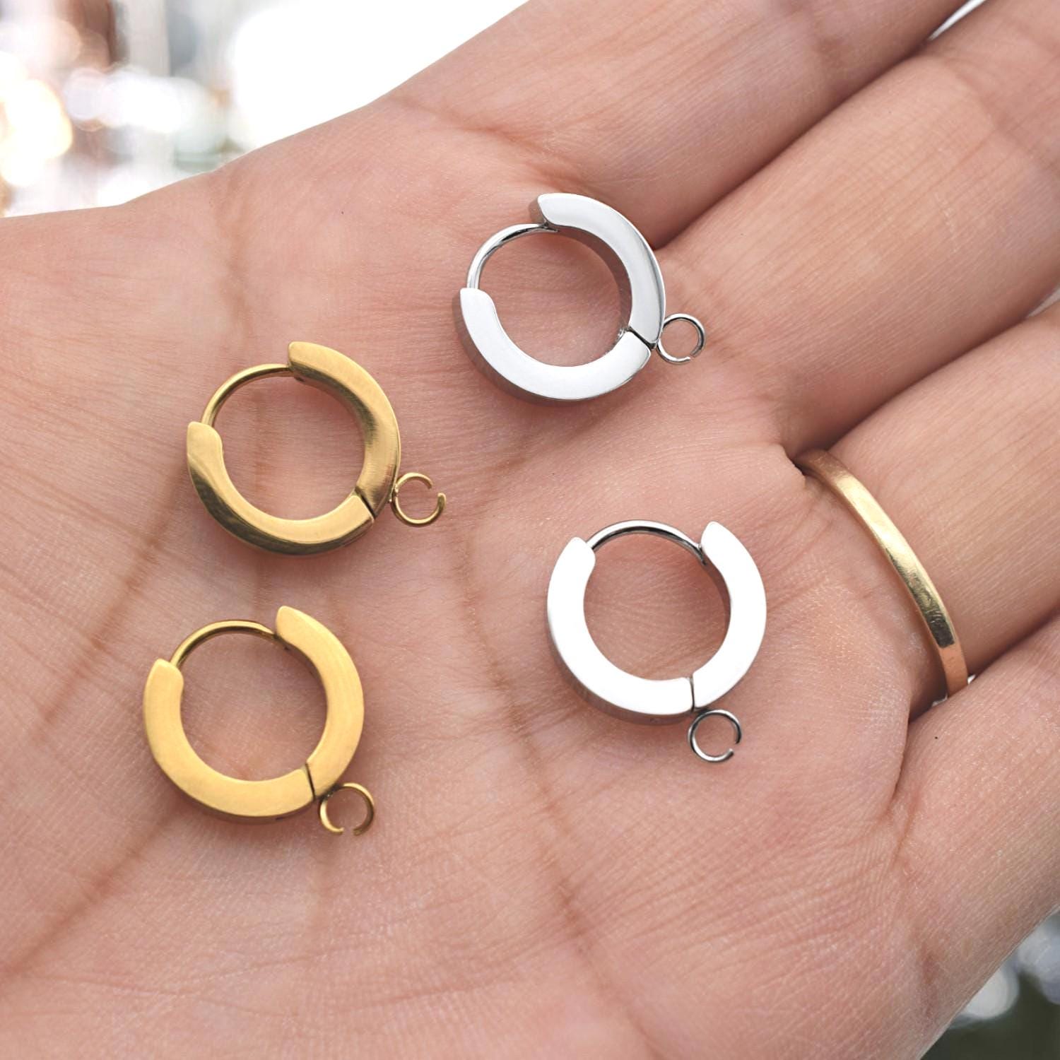 Stainless Steel Hugie Hoop Earring Findings w/ Loop • Gold & Silver • Click Top Charm Hoops • Hypoallergenic DIY Jewelry S...