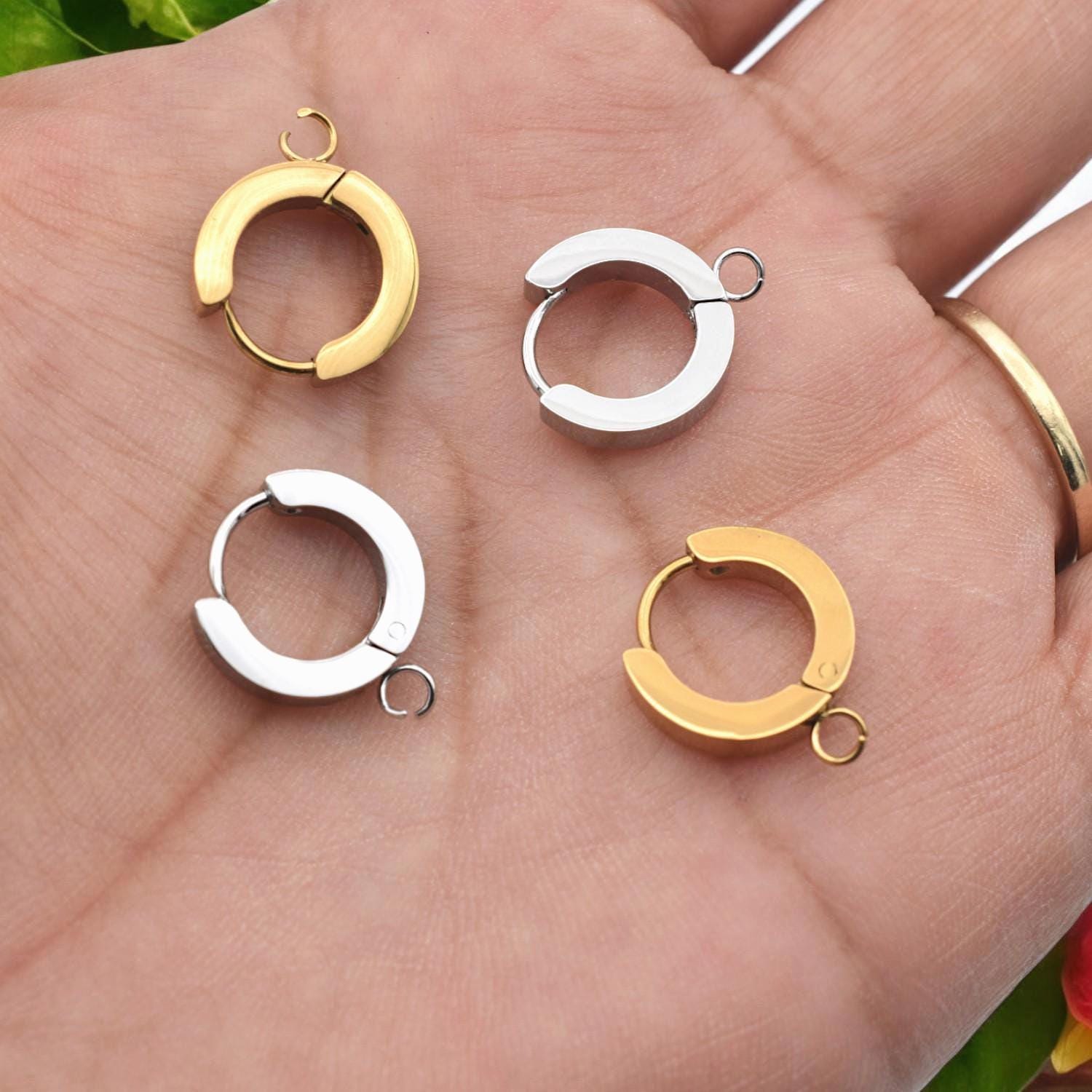 Stainless Steel Hugie Hoop Earring Findings w/ Loop • Gold & Silver • Click Top Charm Hoops • Hypoallergenic DIY Jewelry S...