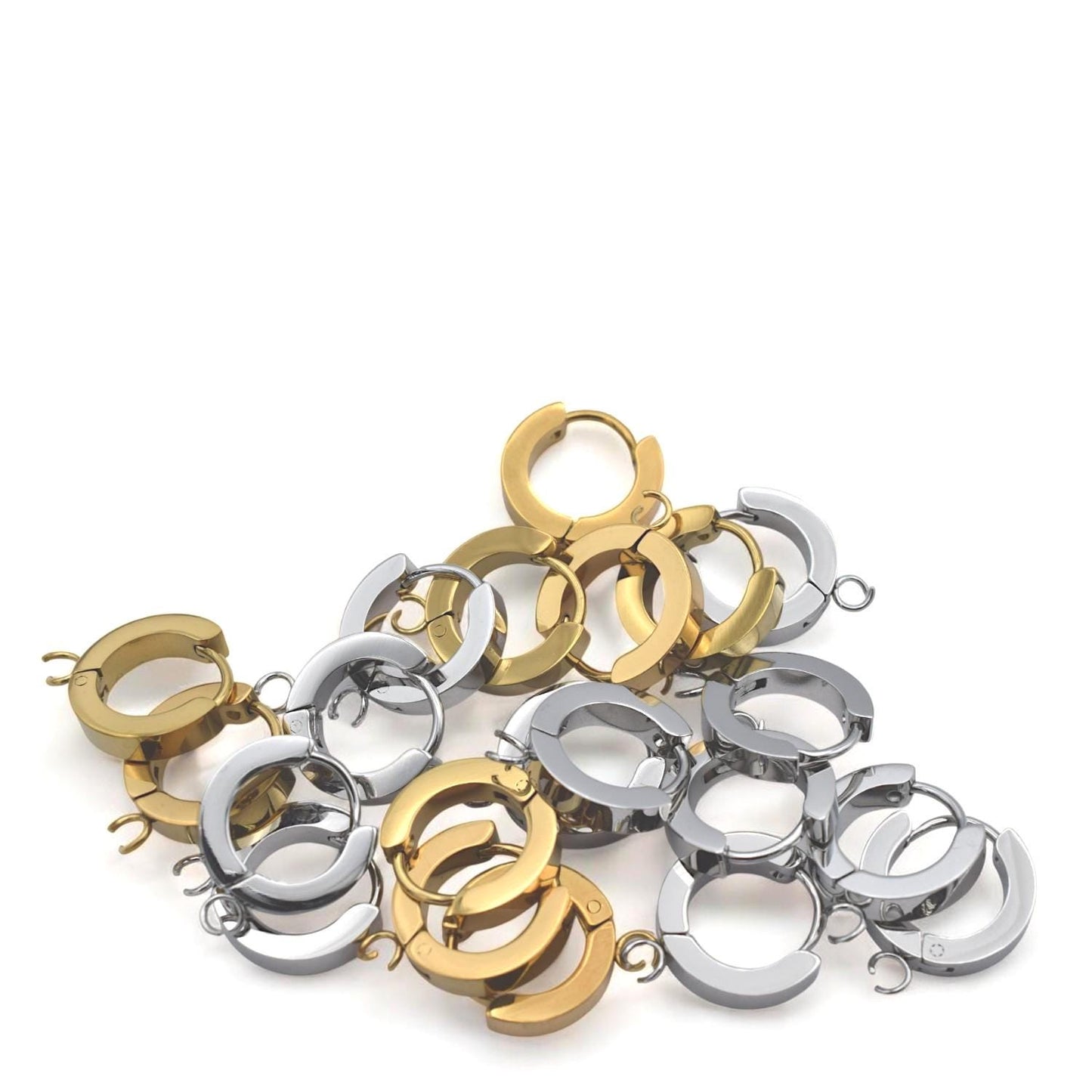 Gold And Silver Huggie Hoop Charms: 14mm Click-Top Earrings, Hypoallergenic Stainless Steel | Durable, Tarnish Resistant, 6 Pairs
