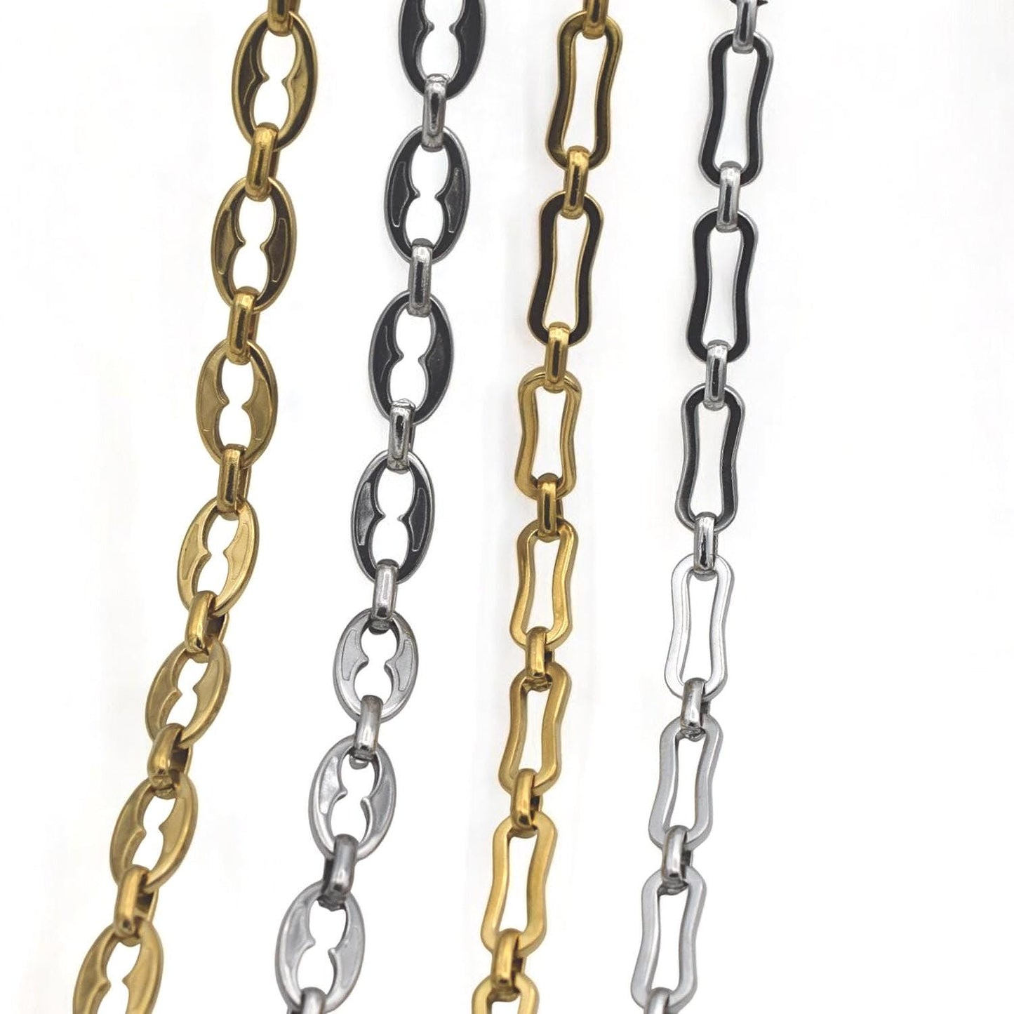 Gold-plated geometric chain used in layered necklace set for boutique jewelry