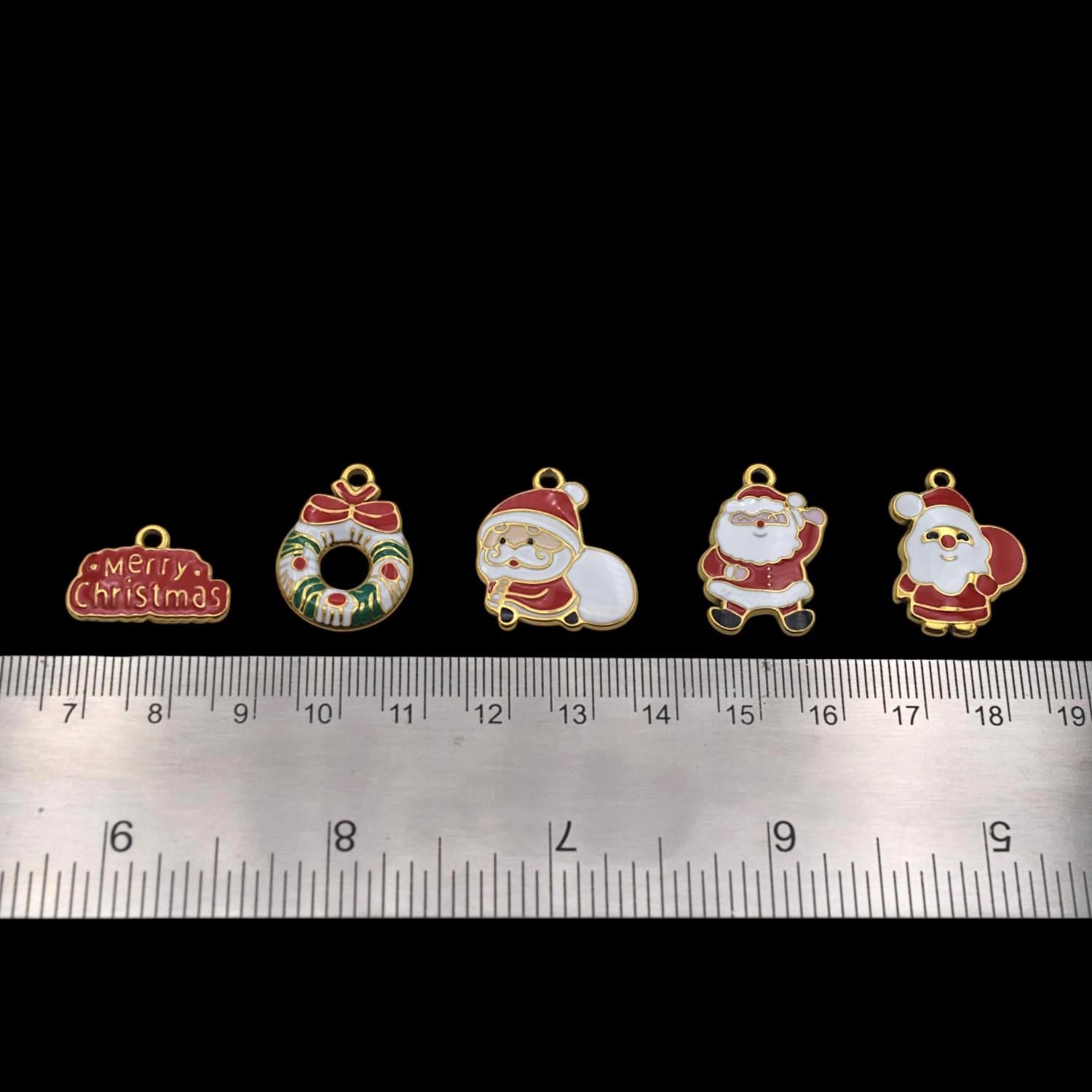 Red and white enamel Santa Claus charm, stainless steel holiday pendant for DIY crafts
