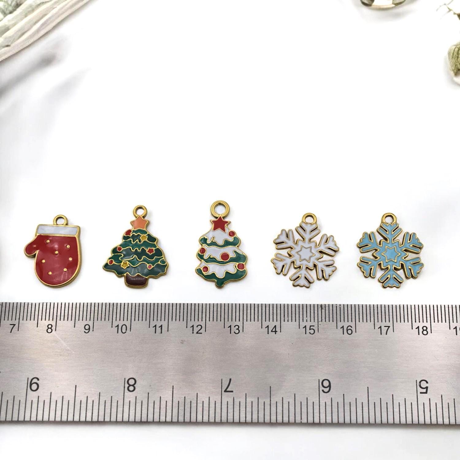 Gold-tone stainless steel Christmas tree charm with green enamel, festive pendant for DIY crafts