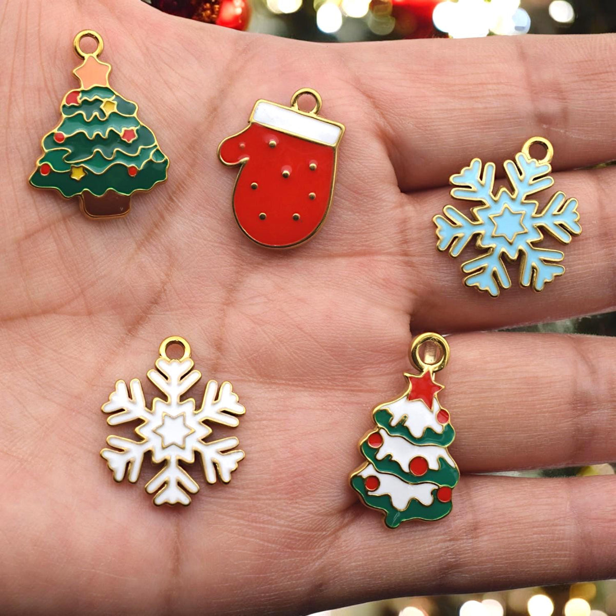 Stainless steel enamel charms – Christmas tree and snowflake pendants for jewelry supplies