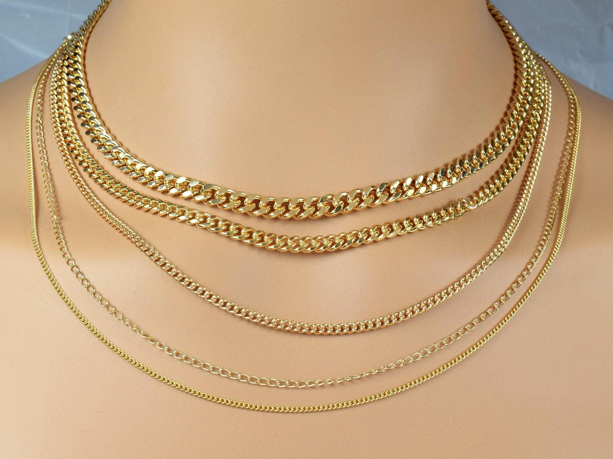 Gold Filled Cuban Chain - Flat Extension Necklace - Tarnish Resistant Finish, Metal, 18K and 14K Gold Filled Styles