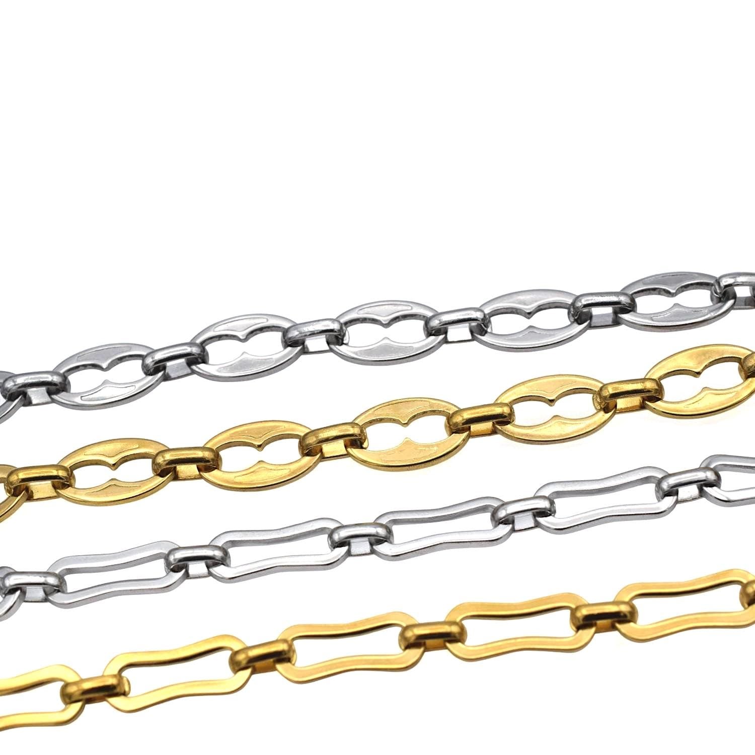 Flat geometric rectangle chain in stainless steel finish, perfect for modern jewelry designs
