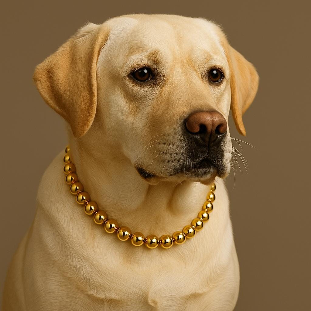 Necklace with gold-plated seamless beads used as spacers between charms