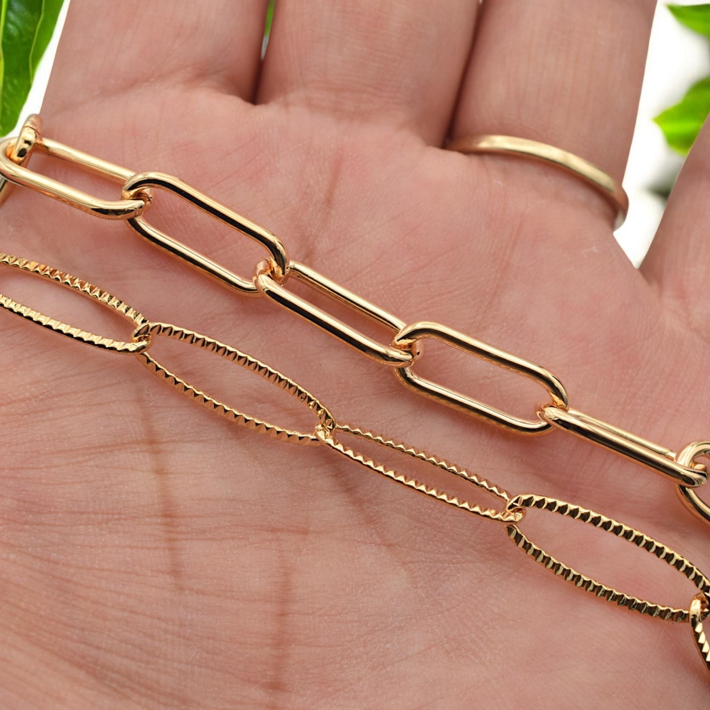 Chain By The Foot Gold Filled Alternative Chain, Paperclip Rectangle Or Textured Oval (Gold , Jewelry Supply, DIY Lengths)