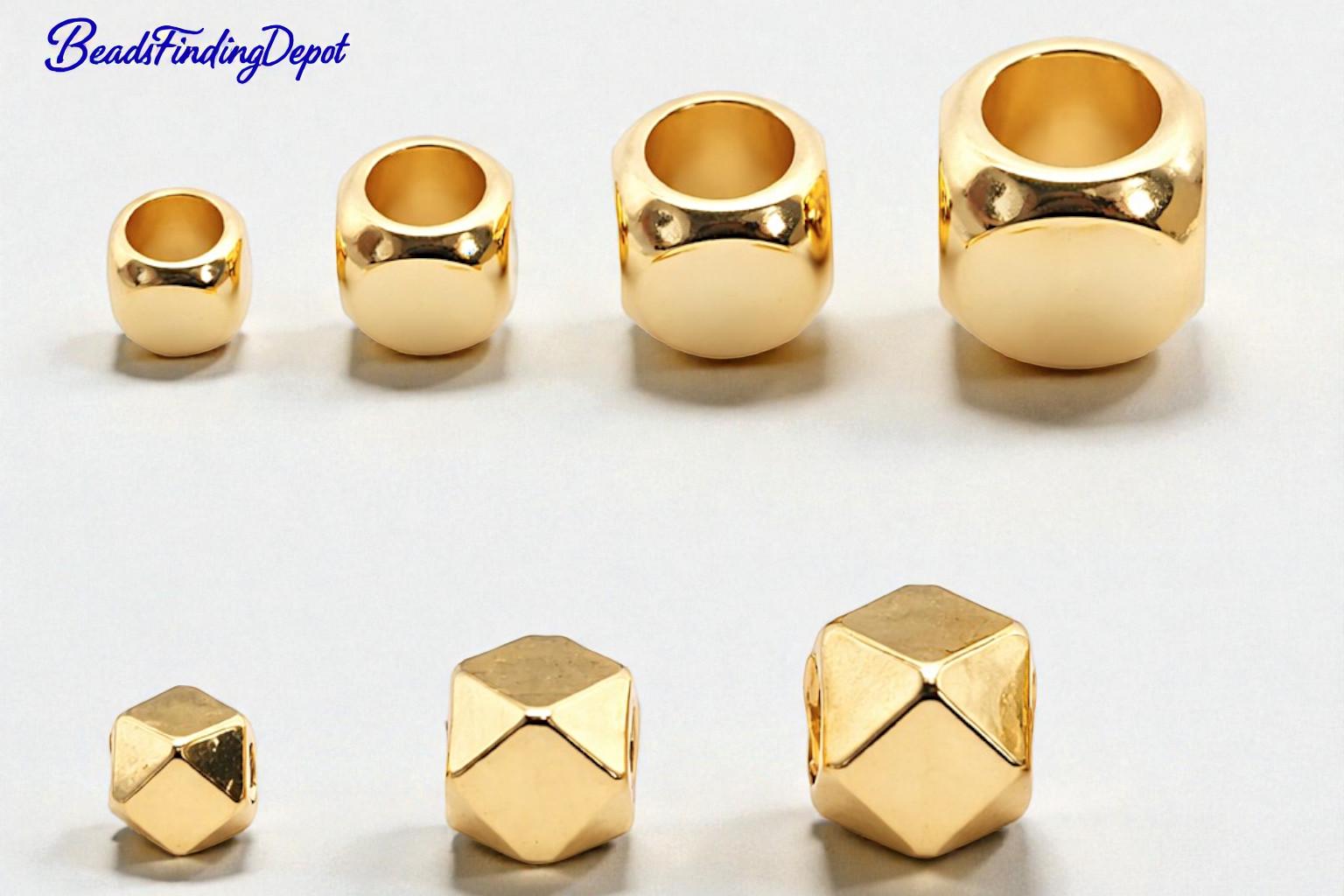 Gold filled alternative faceted cube and hexagon spacer beads, assorted sizes, for jewelry making