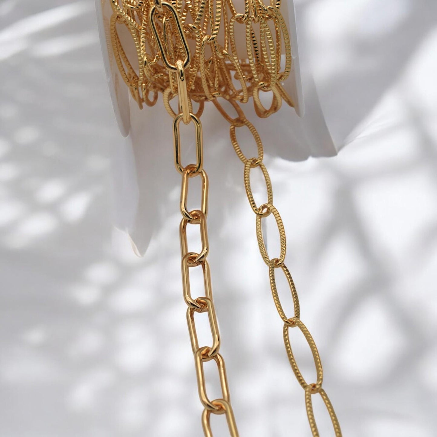 Chain By The Foot Gold Filled Alternative Chain, Paperclip Rectangle Or Textured Oval (Gold , Jewelry Supply, DIY Lengths)