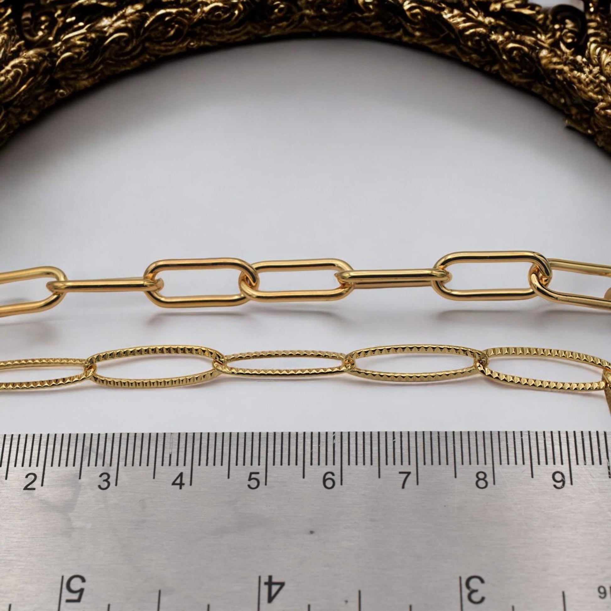 Chain By The Foot Gold Filled Alternative Chain, Paperclip Rectangle Or Textured Oval (Gold , Jewelry Supply, DIY Lengths)