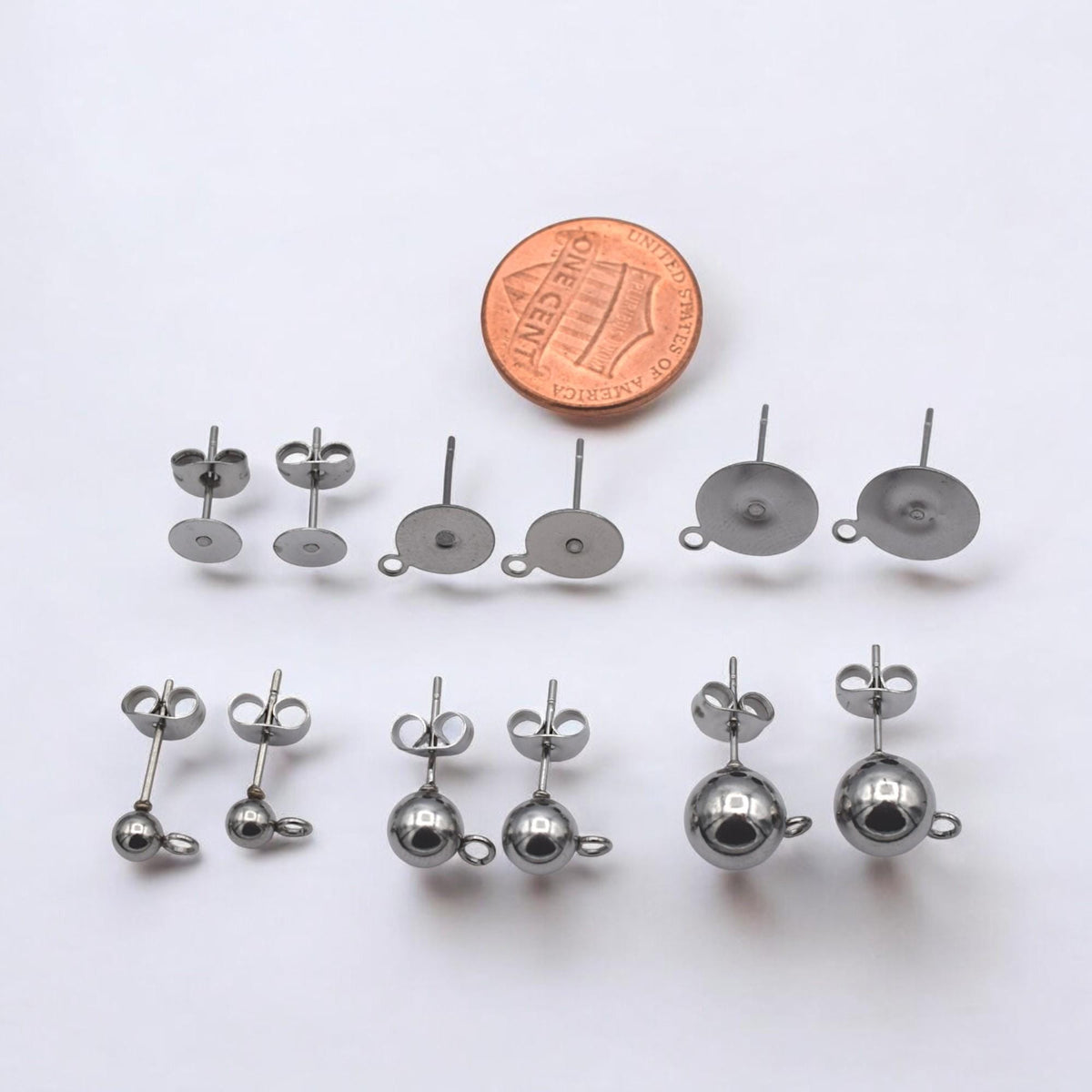 Stainless Steel Stud Flat Pad Posts: Hypoallergenic Earring Findings, Silver Tone, Durable | Cup Studs, Ball Loop Posts, Jewelry Making