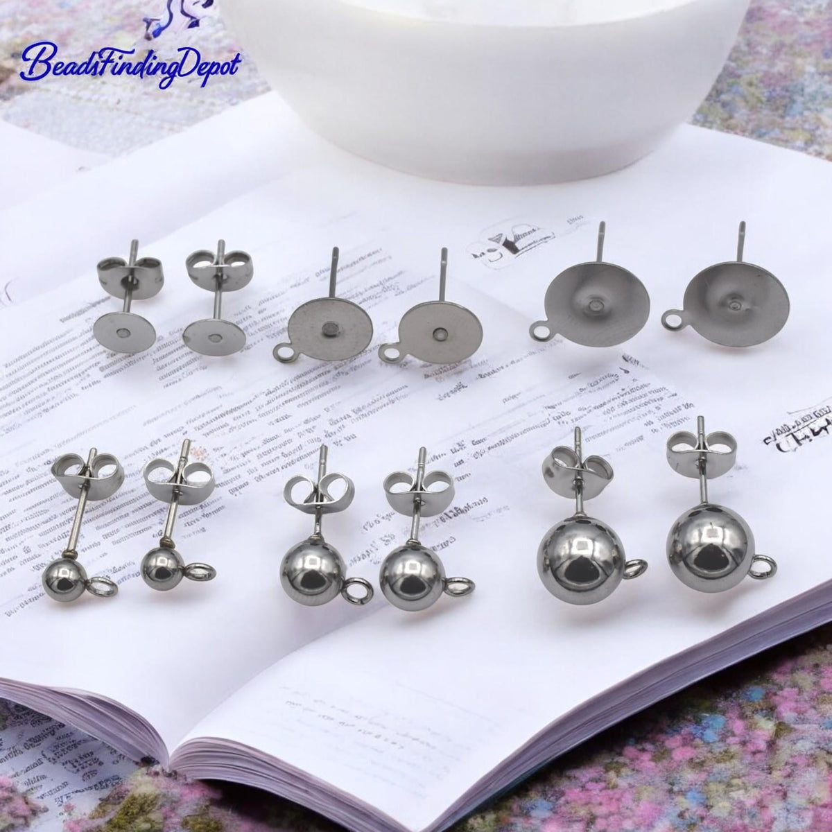 Stainless Steel Stud Flat Pad Posts: Hypoallergenic Earring Findings, Silver Tone, Durable | Cup Studs, Ball Loop Posts, Jewelry Making
