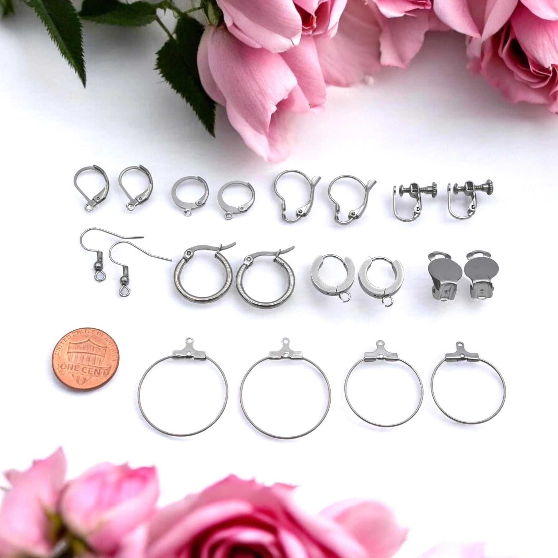 Lever Back Hooks Earring Findings Set, Stainless Steel, Hypoallergenic (Silver Tone, Multiple Styles, DIY Jewelry Makers)
