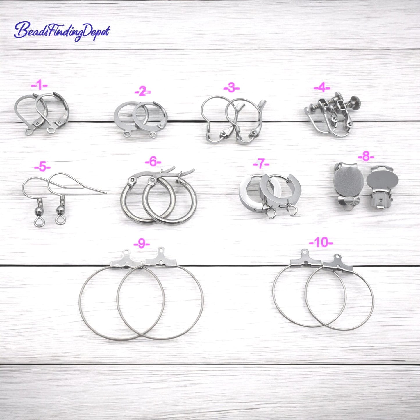 Lever Back Hooks Earring Findings Set, Stainless Steel, Hypoallergenic (Silver Tone, Multiple Styles, DIY Jewelry Makers)