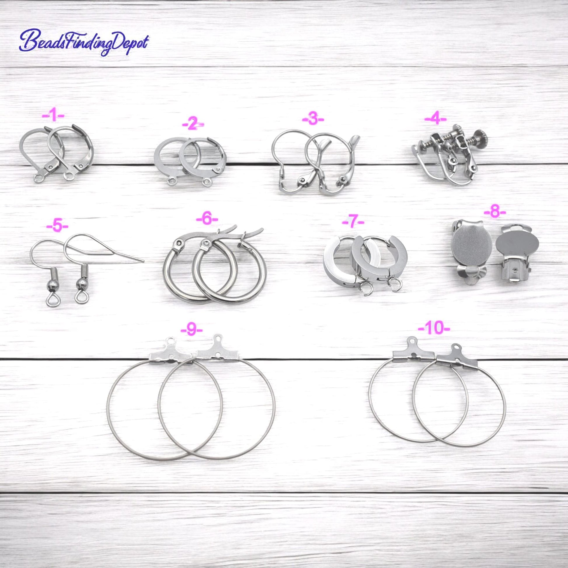 Lever Back Hooks Earring Findings Set, Stainless Steel, Hypoallergenic (Silver Tone, Multiple Styles, DIY Jewelry Makers)