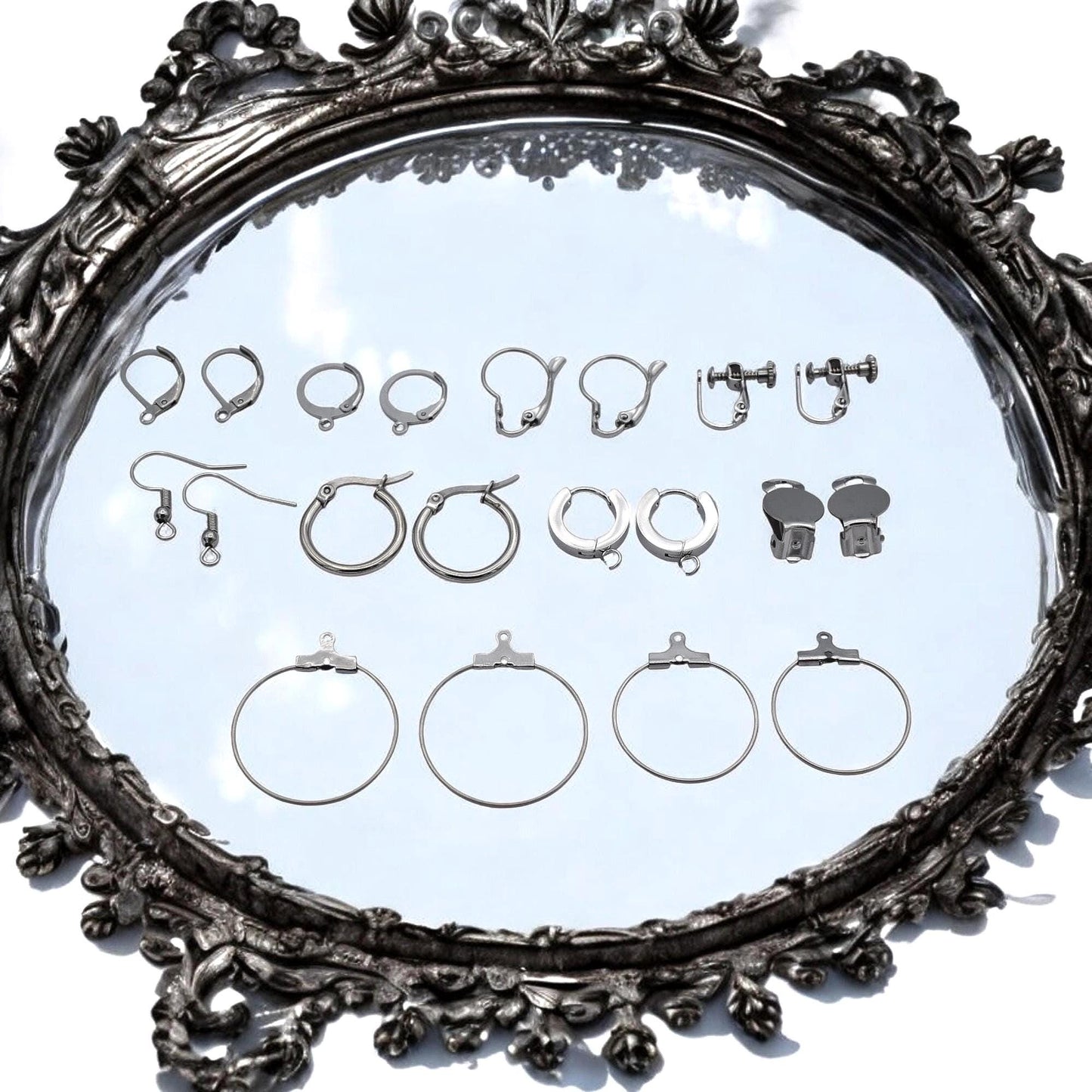 Lever Back Hooks Earring Findings Set, Stainless Steel, Hypoallergenic (Silver Tone, Multiple Styles, DIY Jewelry Makers)