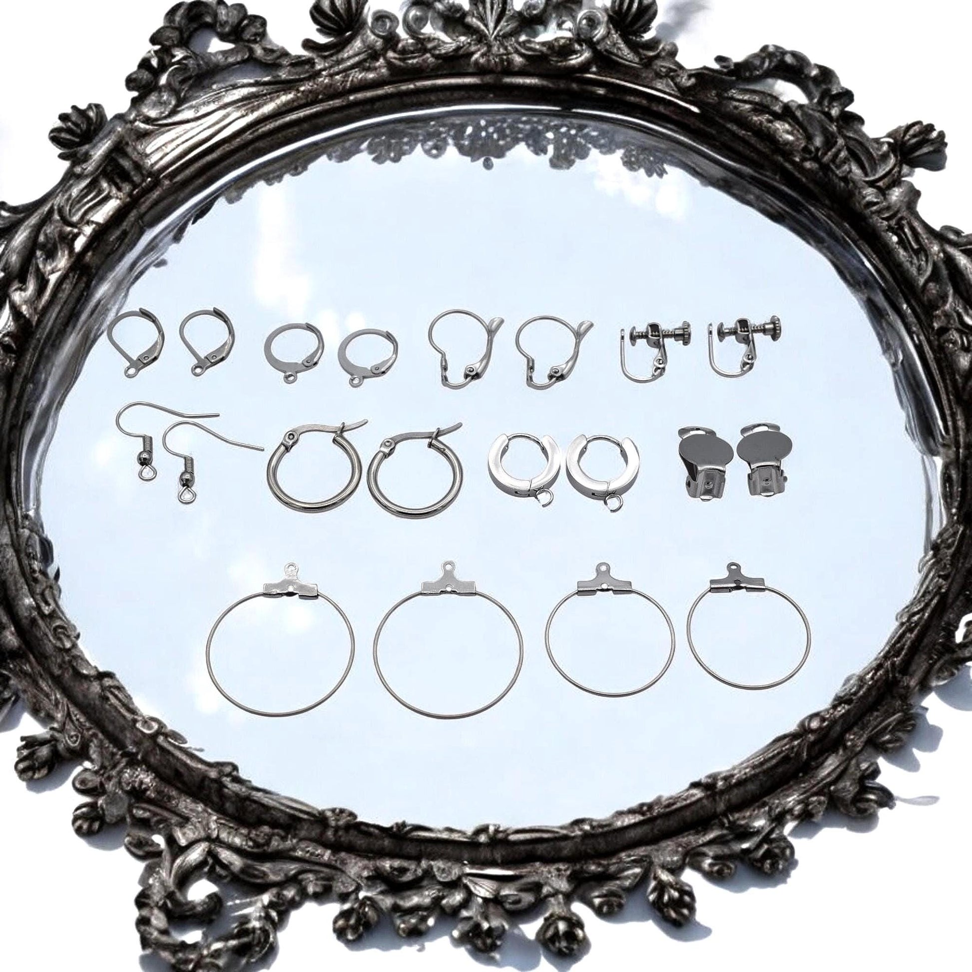 Lever Back Hooks Earring Findings Set, Stainless Steel, Hypoallergenic (Silver Tone, Multiple Styles, DIY Jewelry Makers)
