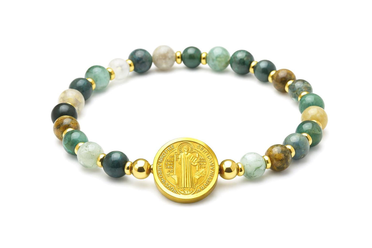 Saint Benedict Gold Slider Beads, Faith Symbol Charms (10mm & 15mm, Gold Stainless Steel, Durable for Bracelets)