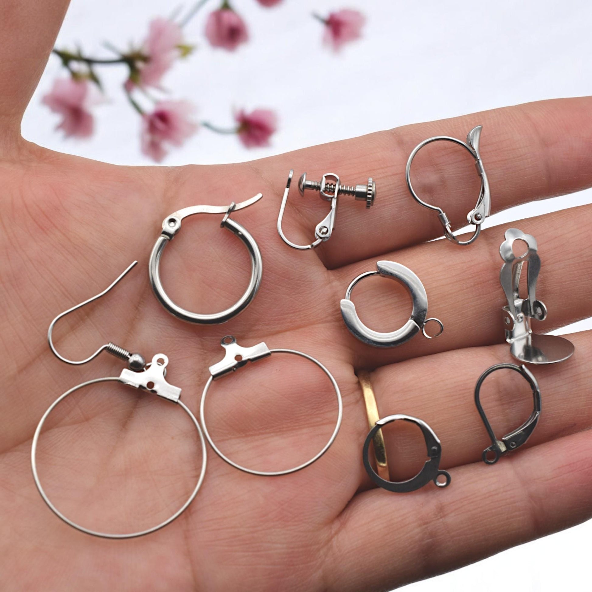 Lever Back Hooks Earring Findings Set, Stainless Steel, Hypoallergenic (Silver Tone, Multiple Styles, DIY Jewelry Makers)