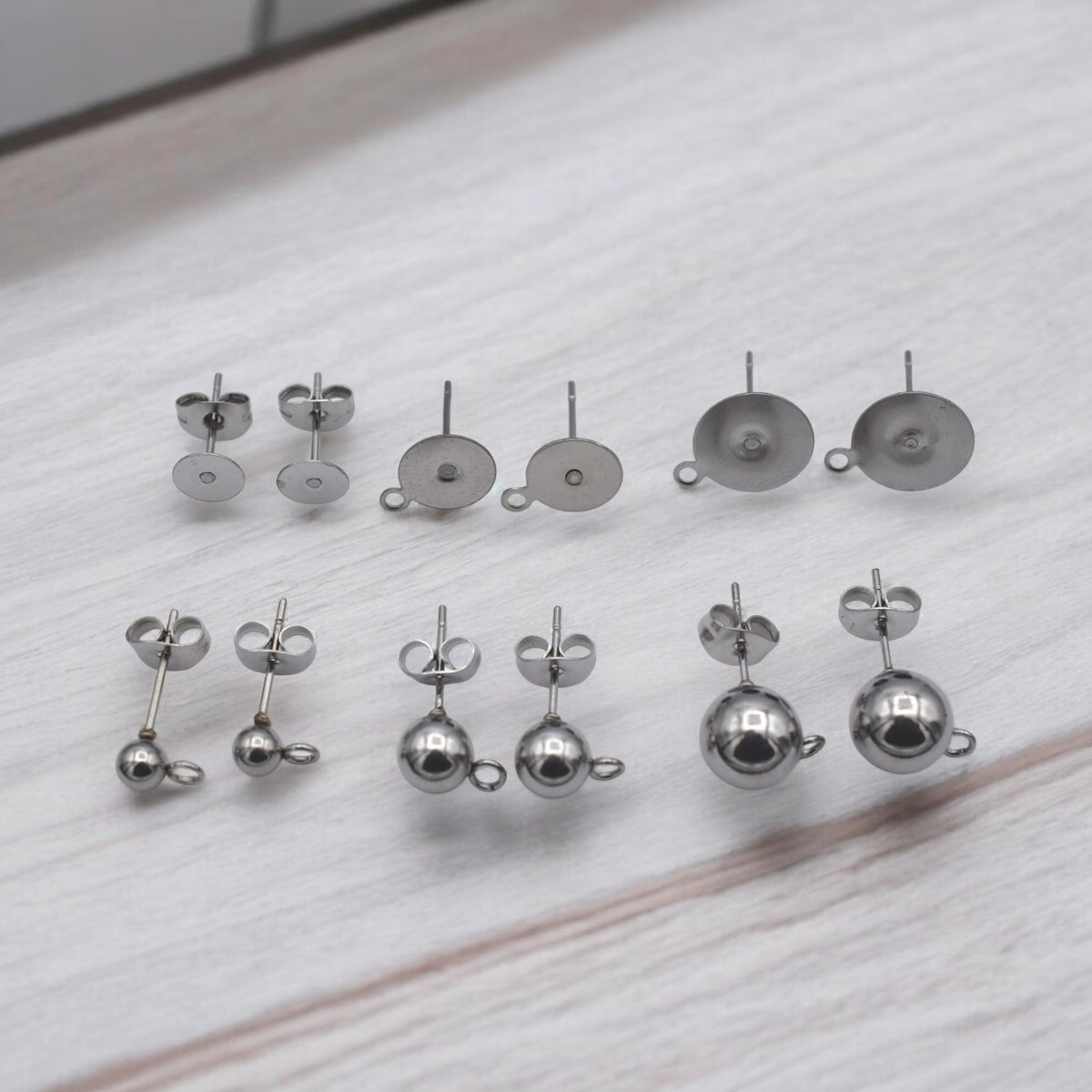 Stainless Steel Stud Flat Pad Posts: Hypoallergenic Earring Findings, Silver Tone, Durable | Cup Studs, Ball Loop Posts, Jewelry Making