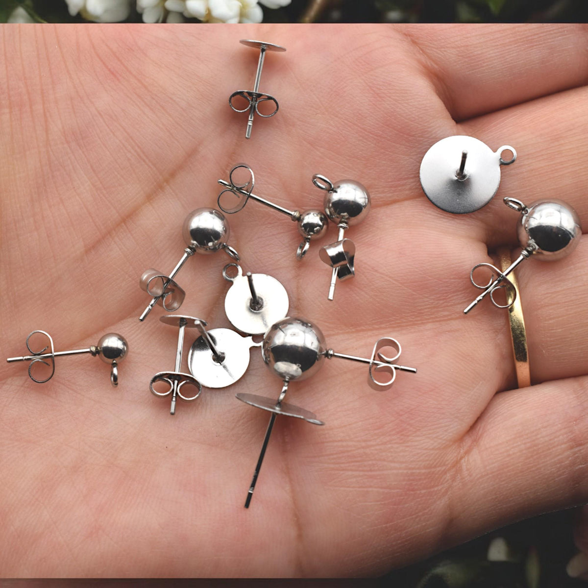 Stainless Steel Stud Flat Pad Posts: Hypoallergenic Earring Findings, Silver Tone, Durable | Cup Studs, Ball Loop Posts, Jewelry Making